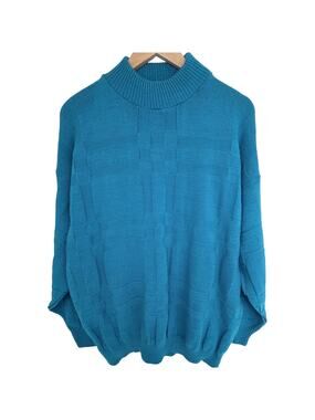 American Pride Mock Neck Sweater Womens 22W Blue USA Made Knit Pullover